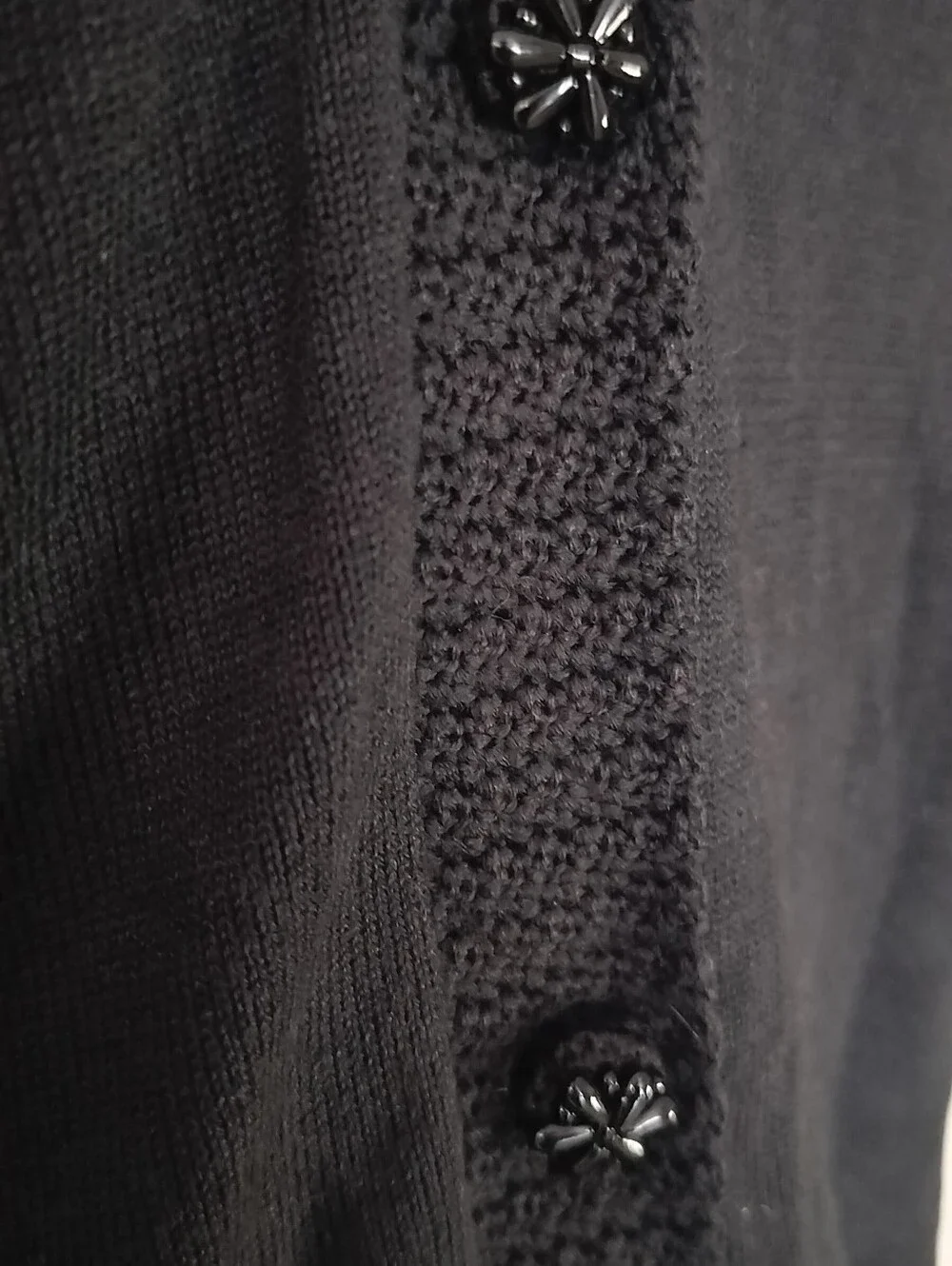 Michael Simon Black Button-Front Sweater with Multicolor Beaded Collar